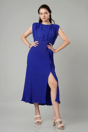 Exclusive Half Pleated Maxi Dress For Women-XXS / Royal Blue / DR0056-FAB3200387/PLMG006-1/1.5-PLGT007-2.5-NIL-NIL-THB07-NIL-ZPH013-BT0014-1-NIL-NIL
