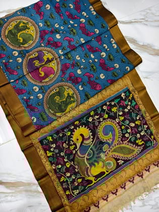 Kalahasti Kalamkari on Bangalore Style 2-Bangalore Silk