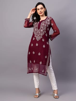 MRS RIGHT CHIKANKARI EMBROIDERED KURTI WITH PANT SET FOR WOMEN AND GIRLS