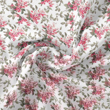 Tiny Daffodil Flower With Birch Leaves Digital Printed Fabric-Polyester / Japan Satin / 110 CM | 43 Inch