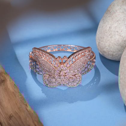 Cubic Zirconia Butterfly Bracelet-White / Rose Gold / Free Size