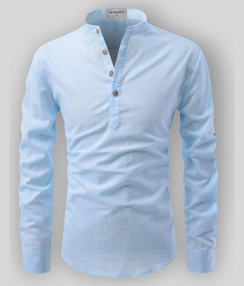 Life Roads - Sky Blue Cotton Men's Shirt Style Kurta ( Pack of 1 )