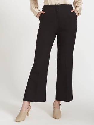 Women'S Luxury Banana Crepe Black Flared Trouser Slash Pocket-28