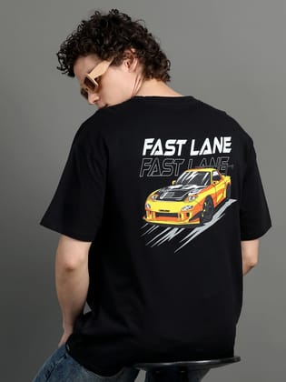 Men FAST LANE Printed Oversized T-Shirt-M / Black
