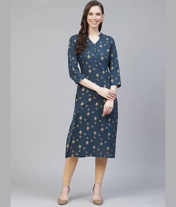 Vaamsi Cotton Printed Straight Women's Kurti - Teal ( Pack of 1 )