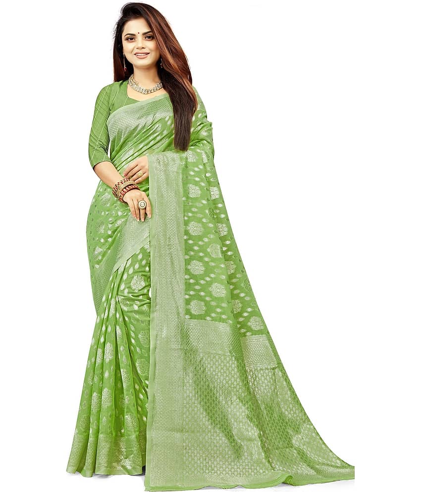 Vkaran Cotton Woven Saree With Unstitched Blouse Piece ( Peach )