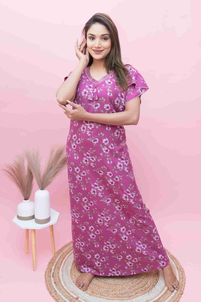Chic Women Classic Aarka Work Nighty | A-Line Pattern | Fancy Sleeves | Soft &amp; Comfortable 2