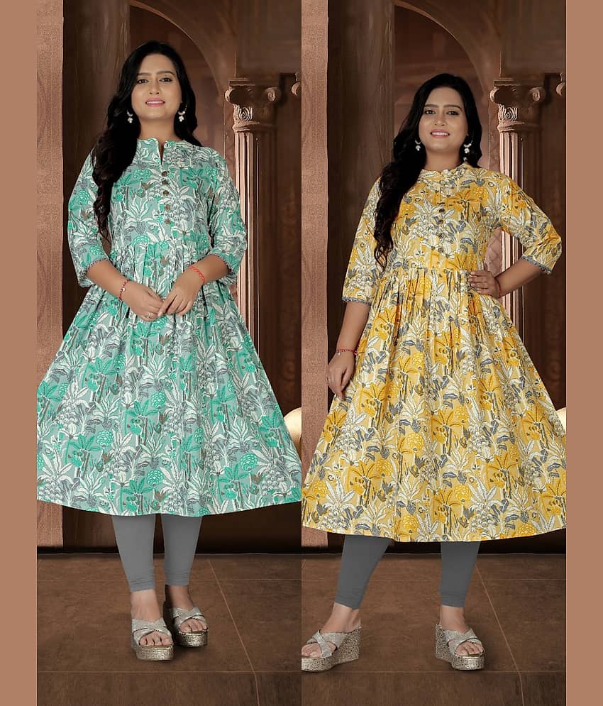 Hetsa Women Cotton Printed Anarkali Kurti ( Multicolor )