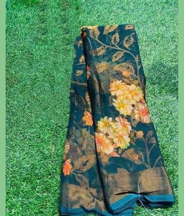 Sitanjali Lifestyle Brasso Printed Saree With Unstitched Blouse Piece ( Rama )