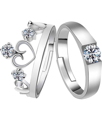 Solitaire  Adjustable  Some One Speical  Couple Ring Set For Valentines Gift Heart Shape Crown   Silver Plated  Ring For Women And Men