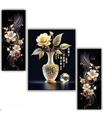 SNDArt Set Of 3 Flower Pots Wall Paintings For Home Décor Gift Items 12 x 18 inch