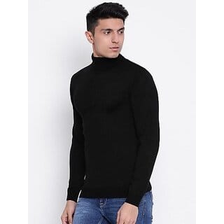 Fashlook Solid Full Sleeve Casual Black Sweaters For Mens