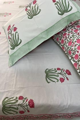 Gulaabi buta Bedsheet - Hand Block Printed Luxury - King (90 x 108) inches bedsheet