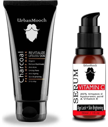 ORAYA Vitamin C Serum & Charcoal Mask Combo For Brighter Skin Face Mask Masks 90 ml Pack of 2