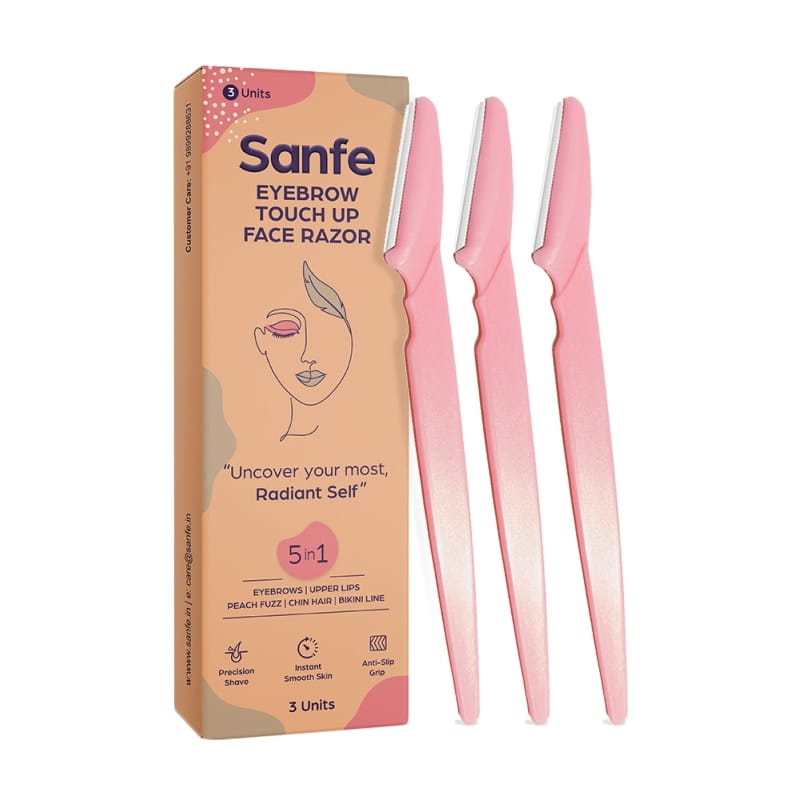 Sanfe Reusable Eyebrow Touch Up Hair Removing Face Razor For Women - Pack of 3, Instant & Painless Hair Removal