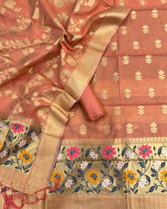 Noor-e-Banaras Rust Cotton Brocade Weaving Suit