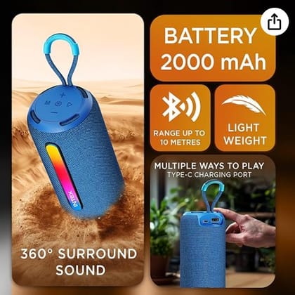 Intex Beast 10X Newly Launched Bluetooth Speaker | 360 Iconic Surround Sound | Rhythmic RGB LED Light | TWS Feature | Type-C Fast Charging | Upto 5 Hrs Playback | BT 5.4 for Party & Travel (Blue)