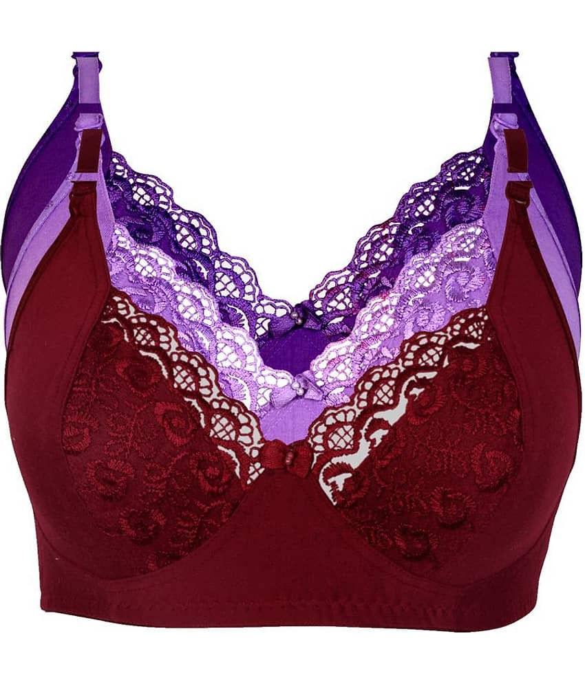 Kiran Enterprises Pack of 3 Cotton Women's Minimizer Bra ( Maroon )