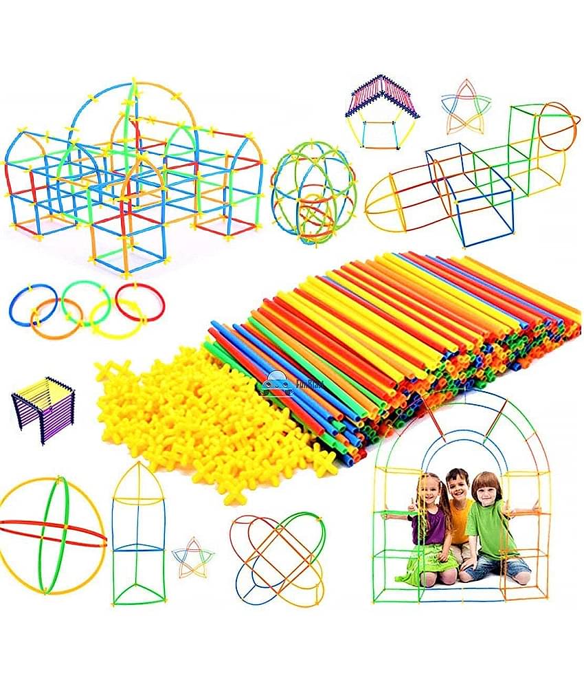 Fratelli Colorful Pipe Straw Stick Building Block Educational Assembly Toy for Kids (100 Pieces)