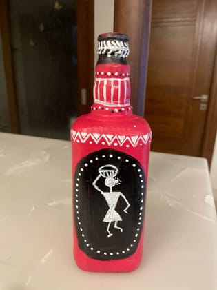 Hand-Painted Decorative Bottle | Recycled Glass Bottle with Tribal Warli Art | Eco-Friendly Home Dcor & Sustainable Gift for Any Occasion