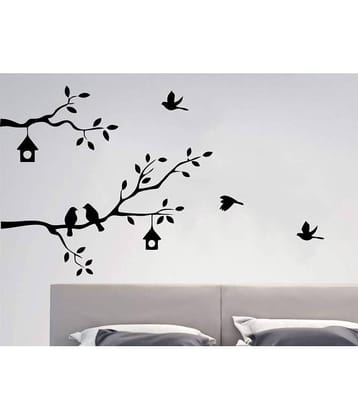 Asmi Collection Birds Family on a Tree Branch Wall Sticker ( 75 x 128 cms )