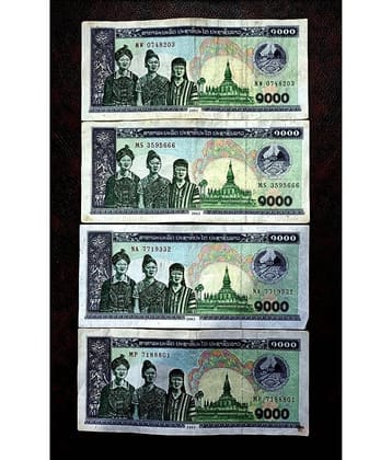 SUPER ANTIQUES GALLERY - LAOS 1000 KIP 4 NOTE SET USED CONDITION 4 Paper currency & Bank notes