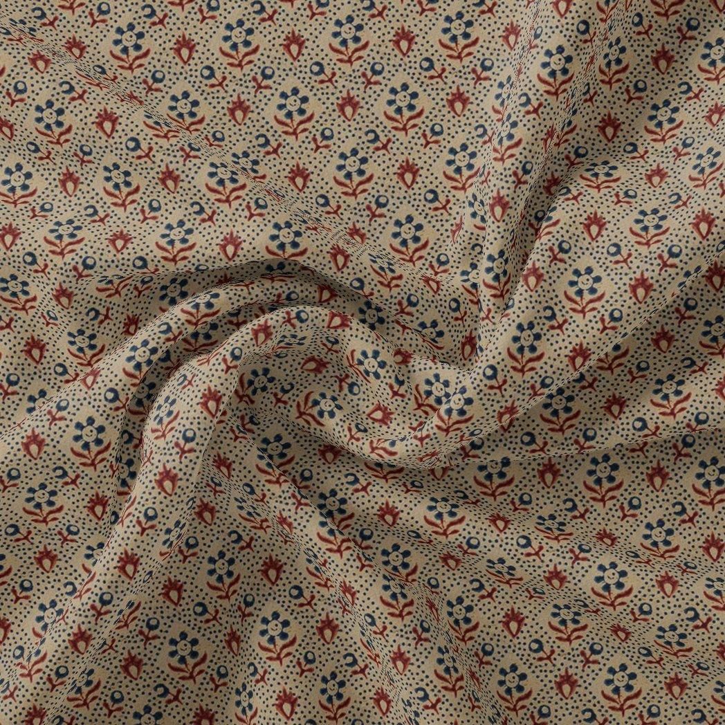 Smile Sunflower With Tiny Doted Digital Printed Fabric - Kora Silk-Polyester / Kora Silk / 110 CM | 43 Inch