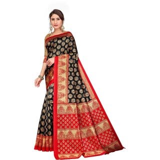 SVB Sarees Womens Black Colour Art Silk Saree With Blouse