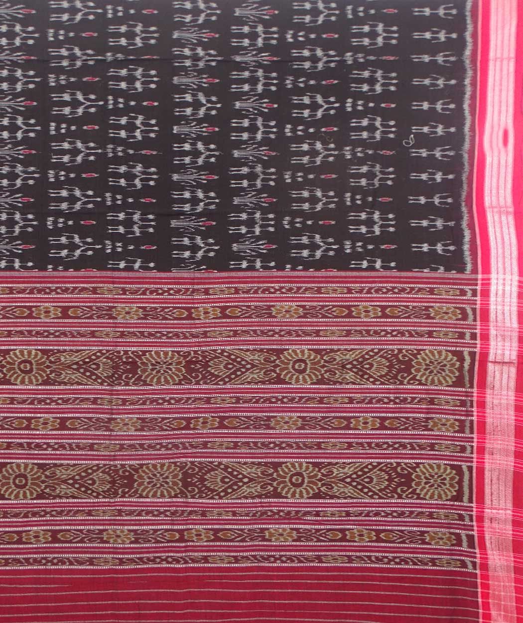 Black and maroon sambalpuri handloom cotton saree