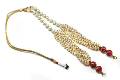 10 Pcs, Pearl and Meenakari Beaded Adjustable Dori Magenta-Magenta / Glass