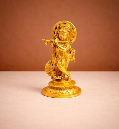 Handcrafted Brass Lord Krishna (Venugopal) Idol – Gold Finish Handcrafted Brass Lord Krishna (Venugopal) Idol – Gold Finish