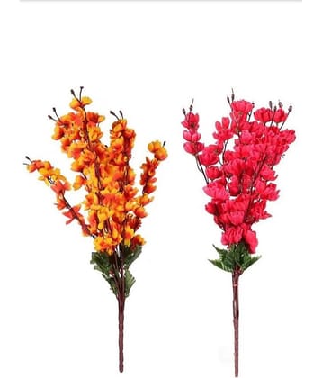 fns store Orchids Multicolour Artificial Flowers Bunch - Pack of 2