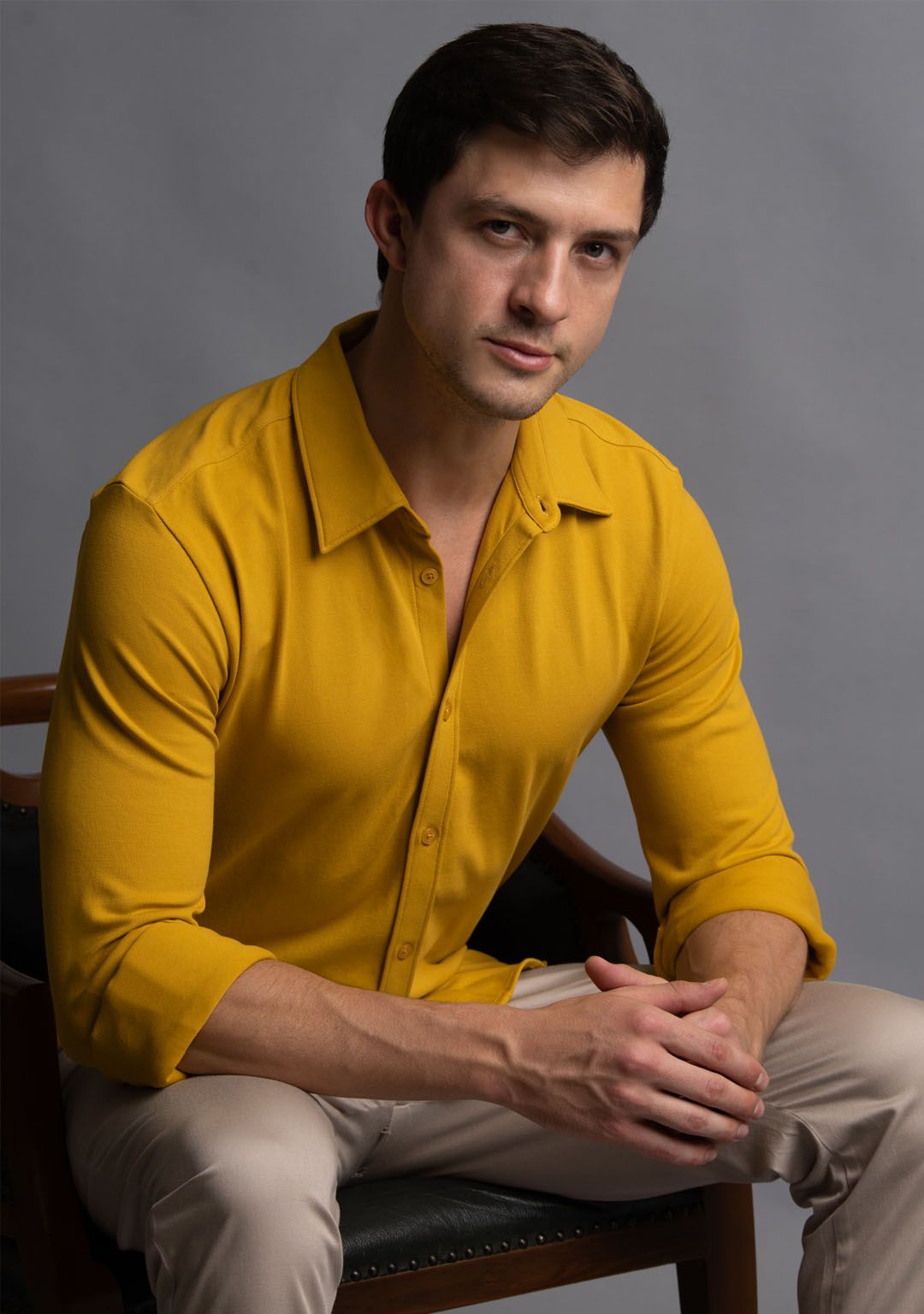 Piqué Shirt in Mustard-S · 38 - 39''