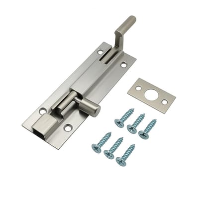 Marble Tower Bolt with 6 Screws (Set of 2) | 4-Inch Stainless Steel Tower Bolt | Heavy-Duty L-Shape Stopper | Hook-Style Slide Lock | Matt Finish | Door & Window Fitting Hardware