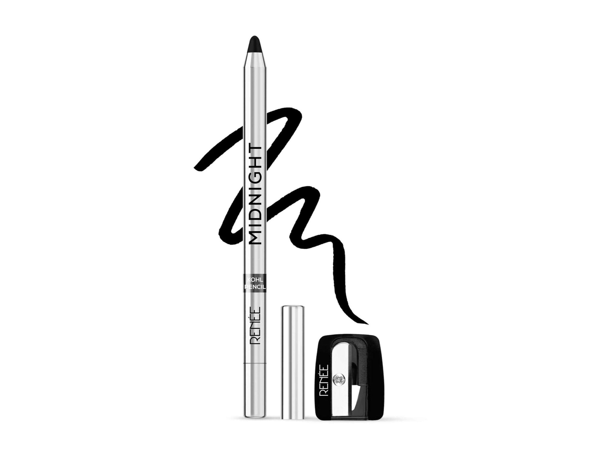 RENEE Midnight Kohl Pencil, Darkest black, One-Swipe-Application with rich color Payoff, Smudgeproof and waterproof, Enriched with Vitamin E, Olive Oil and Castor Oil, 1.5 Gm