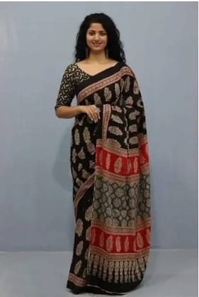 Handloom Mul Cotton Ajrakh Printed Saree