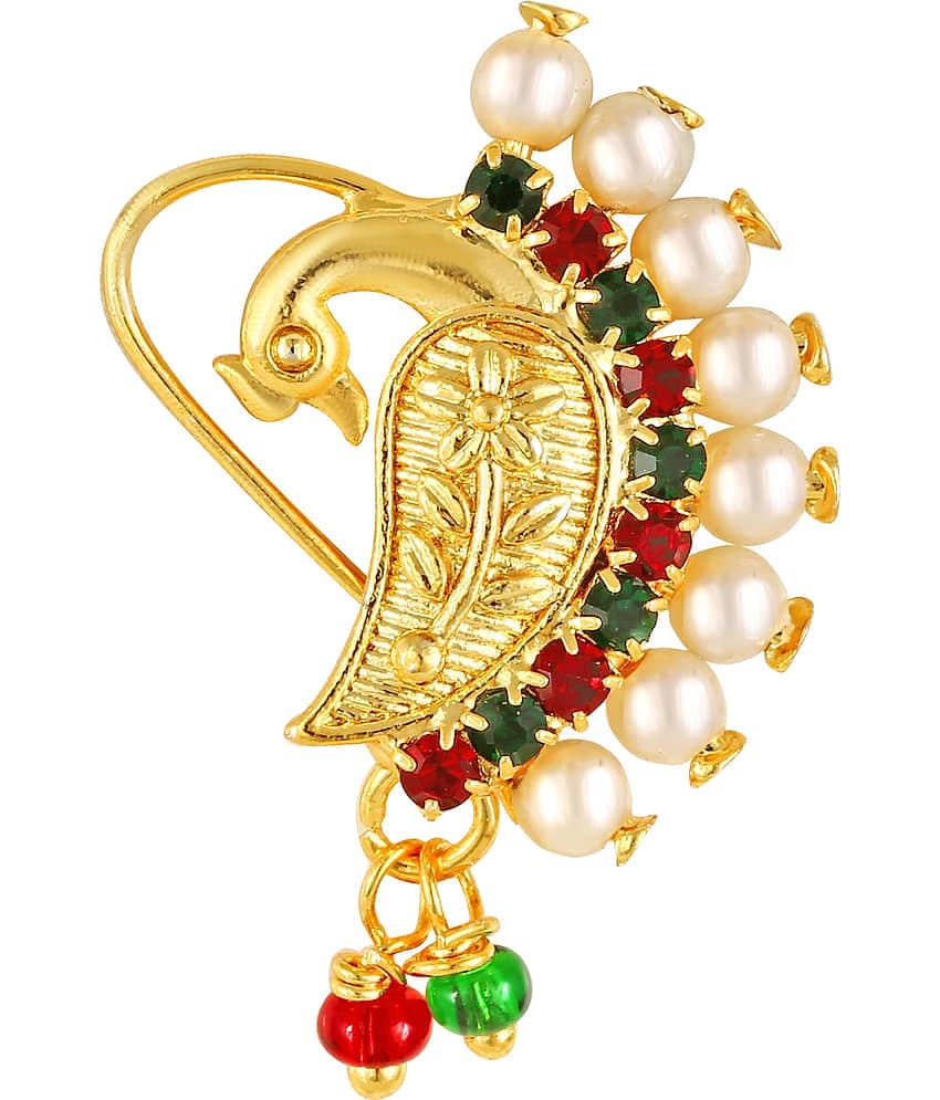 Vighnaharta Golden Moti Nath Gold Plated Alloy Nose Ring  For womentVFJ1009NTH-TAR