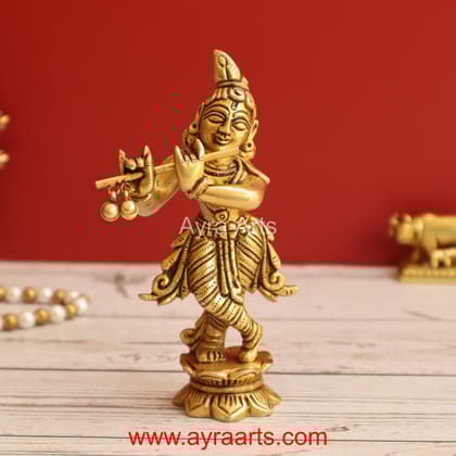Vrindavan Beautiful Brass Murali Manohar Krishna Idol - 5 Inch Height