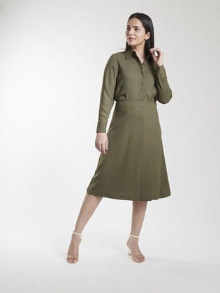 Poly Moss A Line Skirt Suit - Olive Green-XL