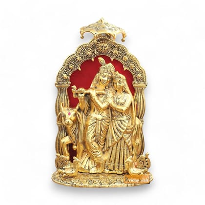 Dreamkraft Metal Radha Krishna Idol with Cow Decorative Showpiece Statue (Gold, 21 X 12 X 33 CM)