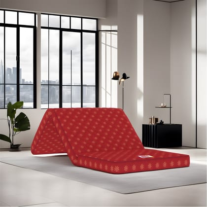 Usha Shriram Essentio 3 Fold Reversible Travel Bed at FACTORY RATE 3 inch Double PU Foam Mattress (L X W: 72 inch X 48 inch)