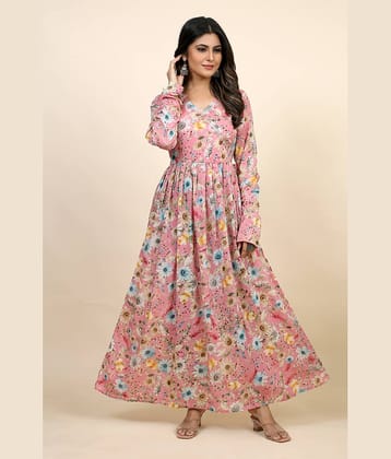 SARRAS Cotton Printed Flared Women's Kurti - Pink ( Pack of 1 )