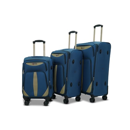 AMERICAN TRAVELLER TourisForever Trolley Bag Set of 3 | Cabin, Medium, Large | Expandable Travel Suitcase | Heavy-Duty Nylon | 3 Digit Number Lock | 360 Lego Wheels | Durable Handle (3, Navy Blue)