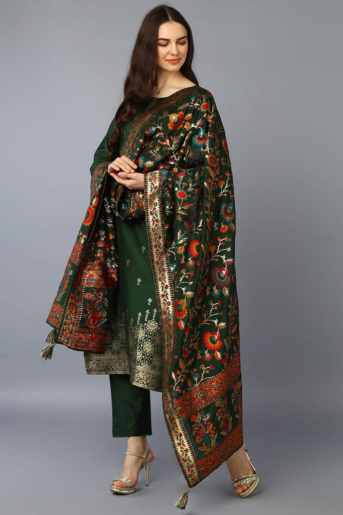 Green Silk Blend Ethnic Motifs Straight Suit Set PKSKD1953 - Kurtas & Kurta Sets | Buy online on ZillyBuy