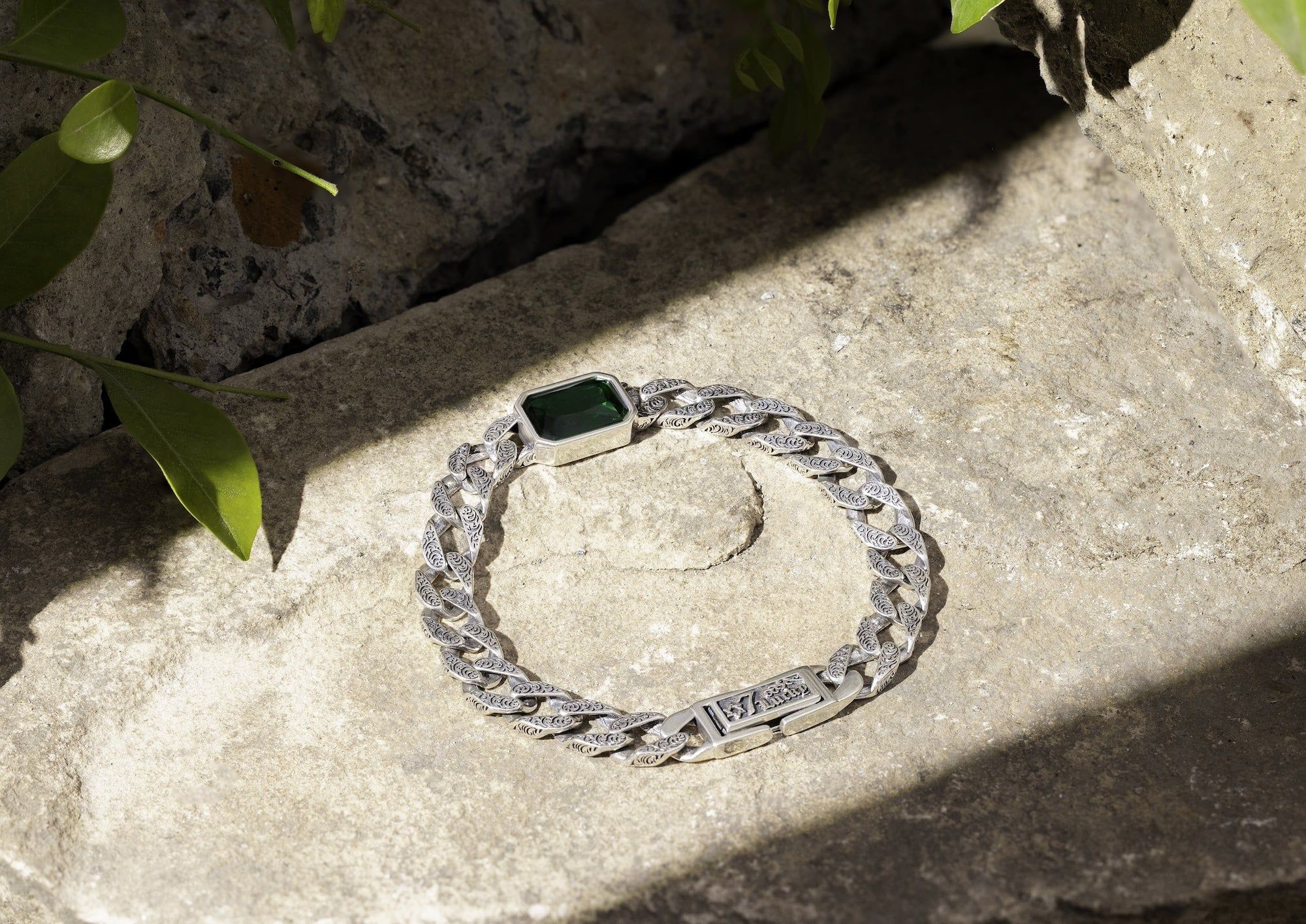 Green Stone Cuban Bracelet
