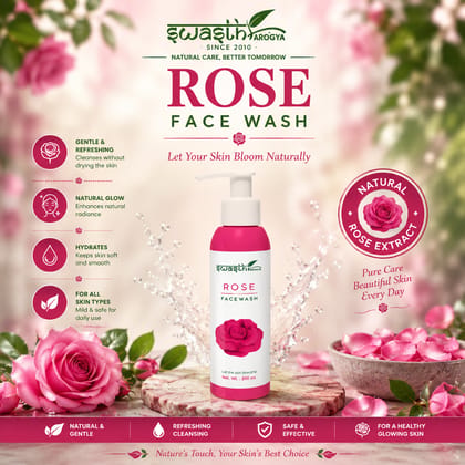 Swasth Arogya Rose Face Wash || Remove Oil & Dirt || Anti-Inflammatory || Face Cleanser || Pack Of 1 Bottle Pure Natural Rose Face Wash (200ml.)