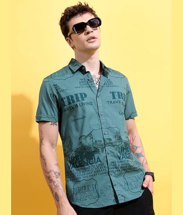 Ketch 100% Cotton Slim Fit Printed Half Sleeves Men's Casual Shirt - Green ( Pack of 1 )