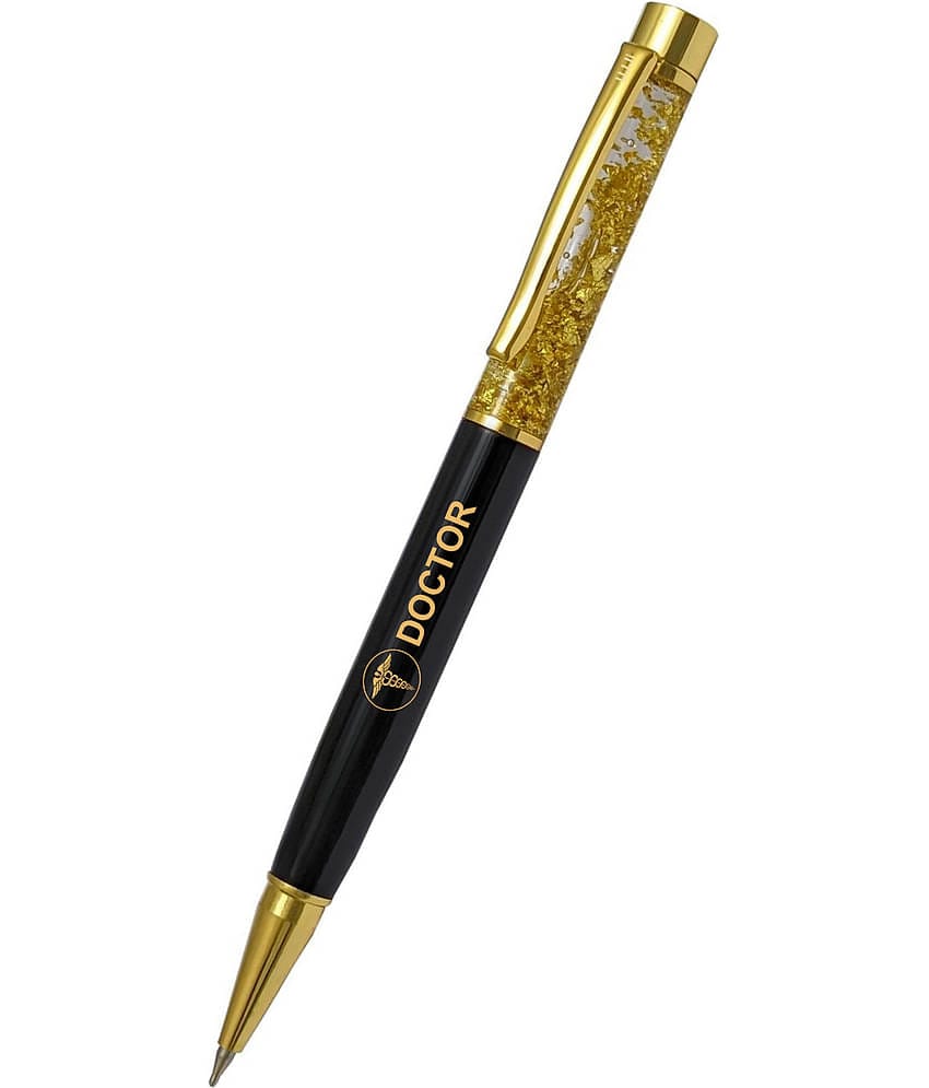 UJJi Doctor Logo Engraved Golden Liquid Filled Brass (Blue Ink) Ball Pen