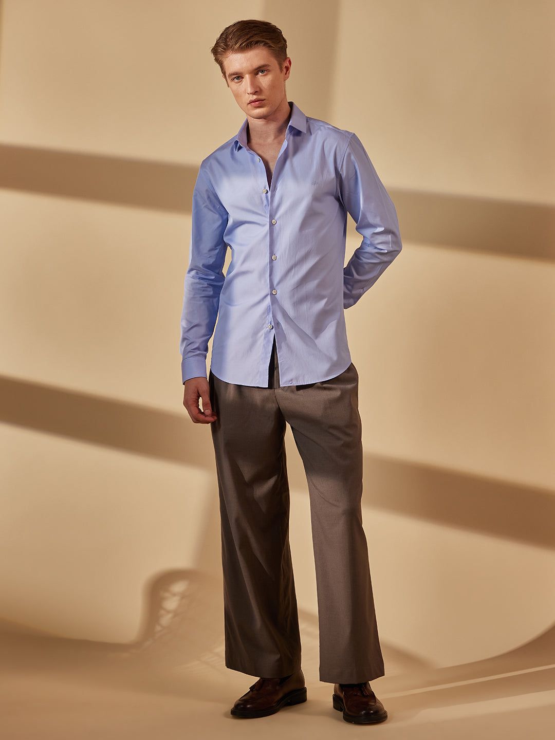 Aldeno Men Slim Fit Solid Blue Cotton Shirt (MELN)-S