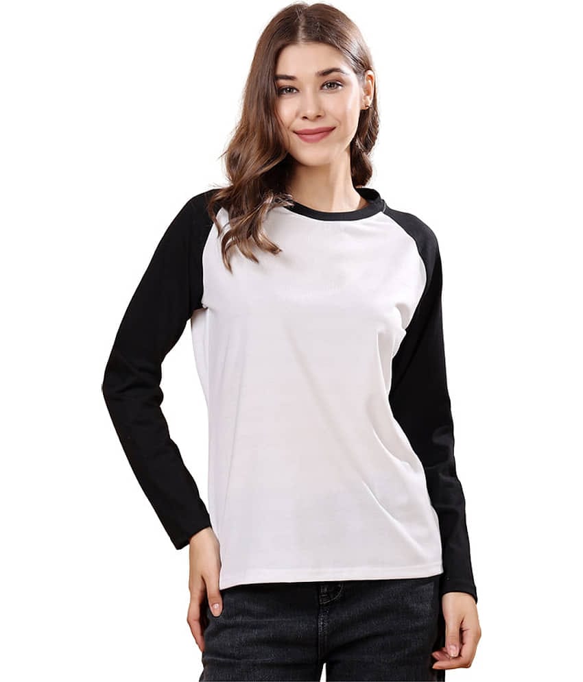 LONDON HILLS Women Cotton Blend Colorblock Regular Fit Round Neck T-Shirt ( Black )